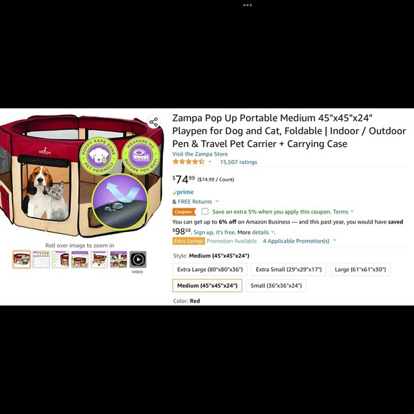 ✨Buy1Get1FREE Zampa Pop up portable pet dog cat tent playpen - used 2x